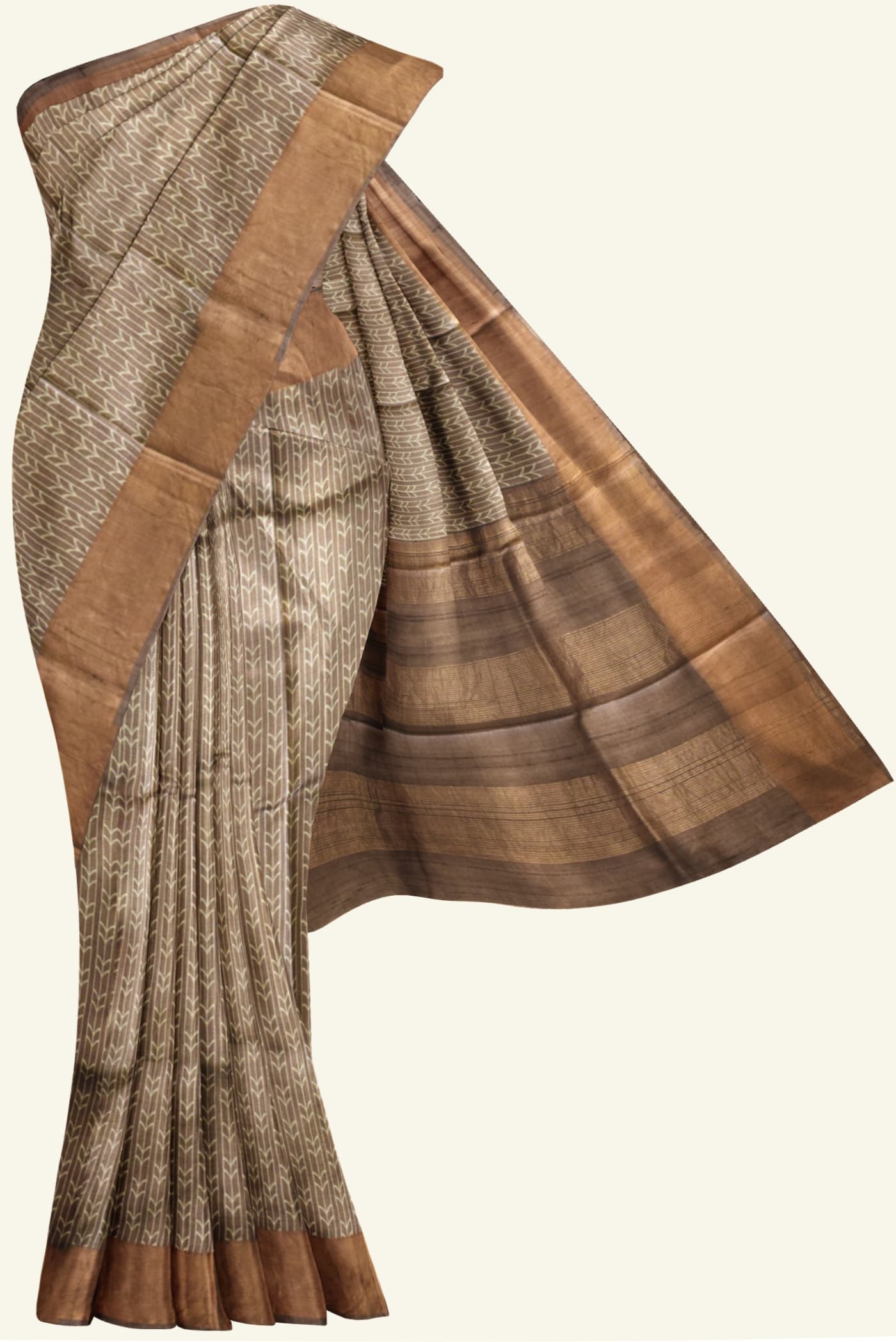 Brown Printed Tussar Silk Saree K0209010804 5 Saree