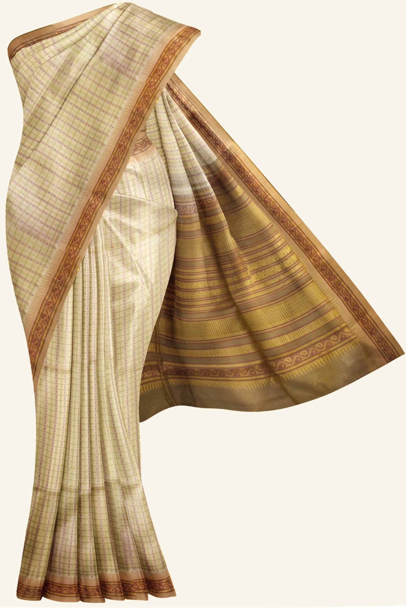 Cream Handloom Silk Cotton Saree with Biscuit Border K0212040101 5 Saree