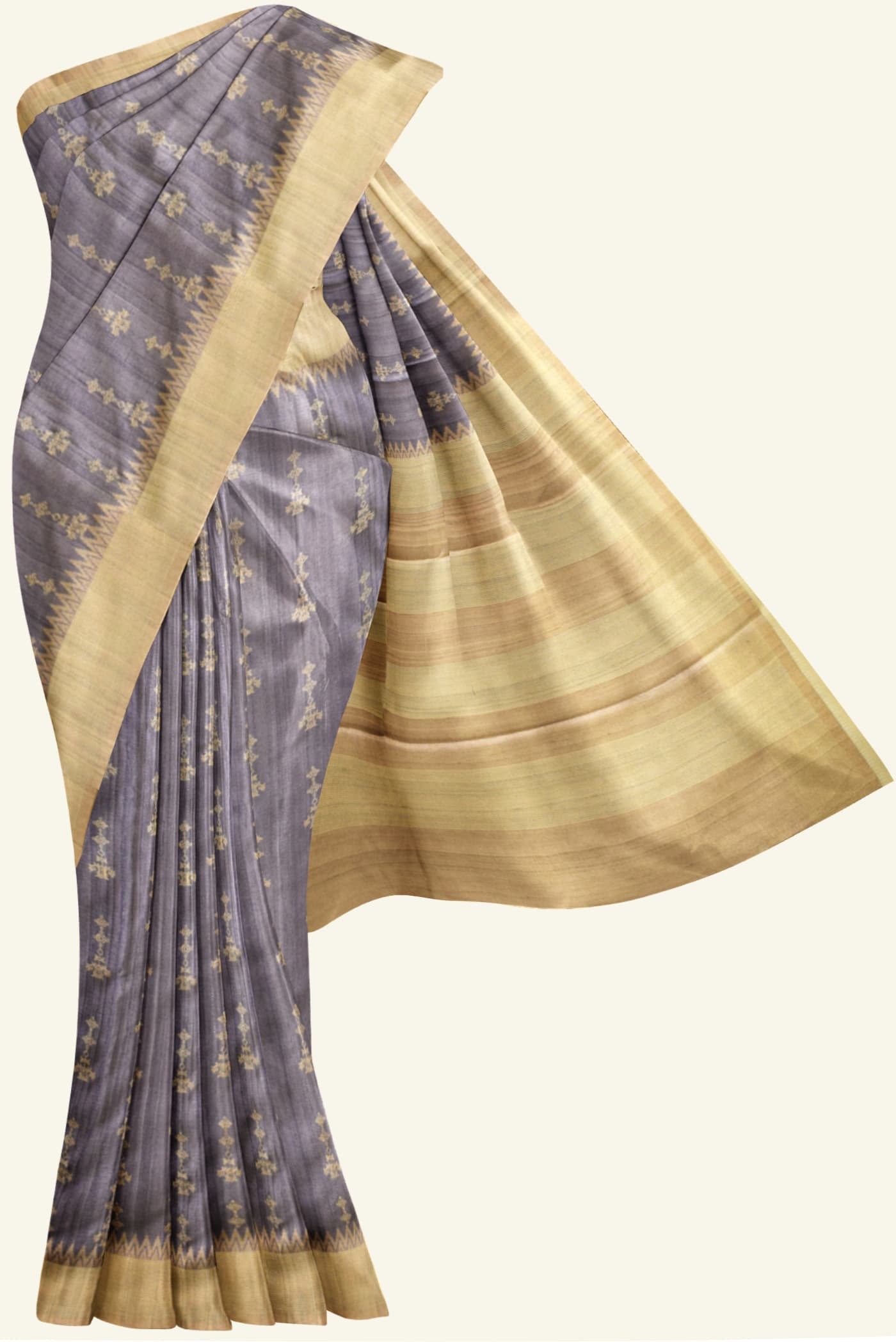 Grey Blue Semi Tussar Silk Saree K0217050201 5 Saree