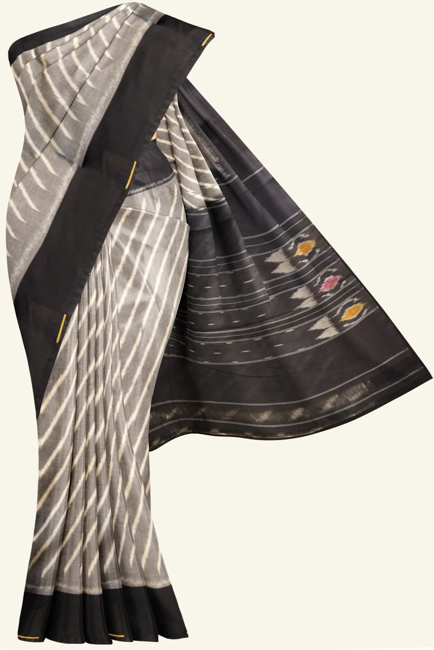 Grey and Black Handloom Ikat Cotton Saree K0183163306 5 Saree