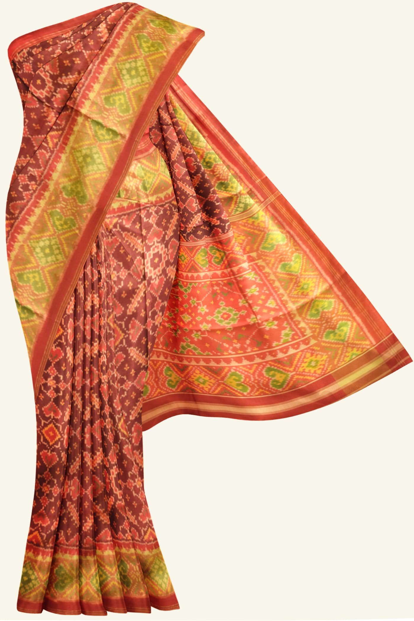 Maroon and Red Handloom Patola Silk Saree K0151020101 5 Saree