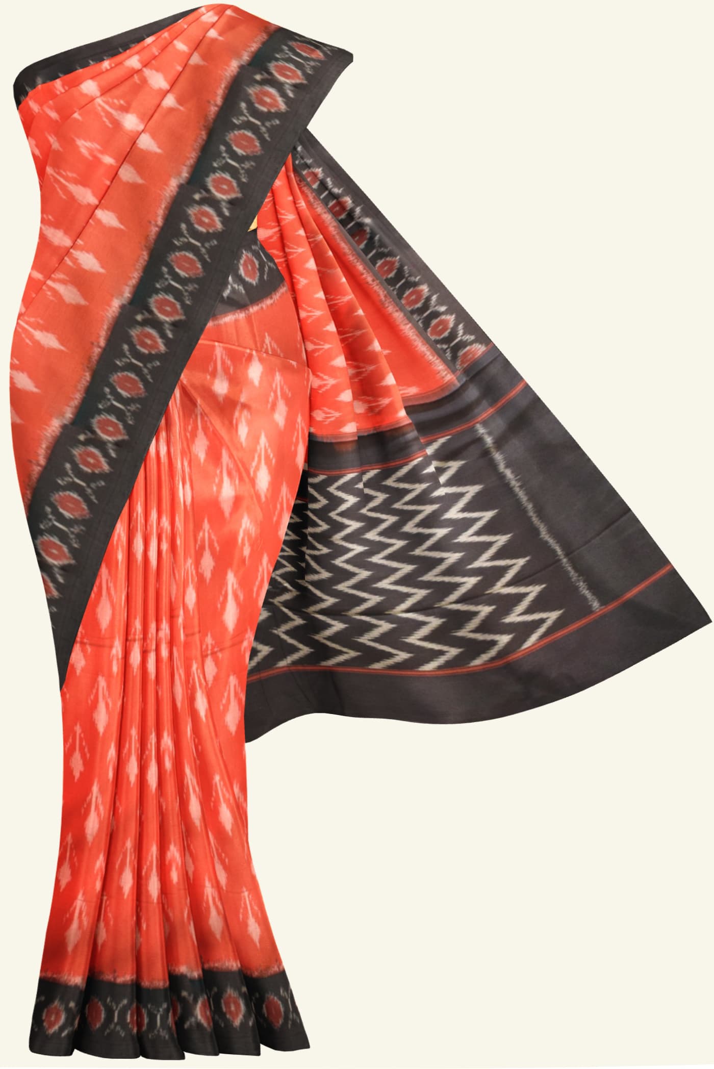 Red and Black Ikat Cotton Saree K0183163323 5 Saree