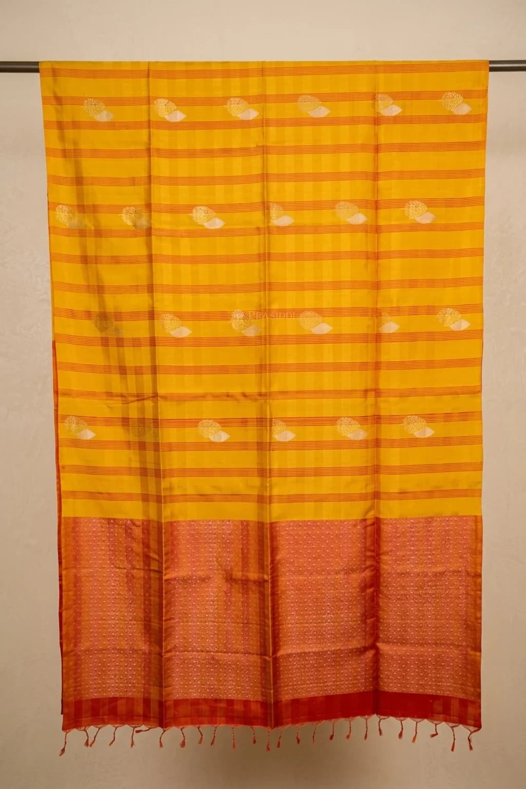 Mustard and Rust Soft Silk Saree with intricate woven design – Saree Display