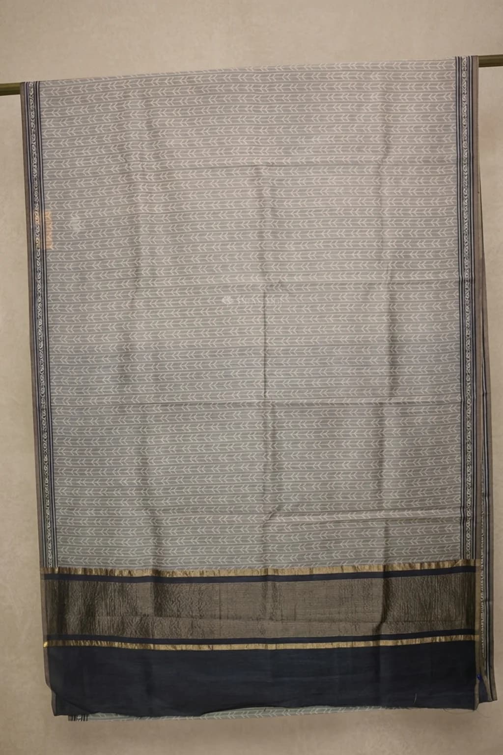 Muted Grey and Black Printed Tussar Silk Saree with Contrast Border – Saree Display