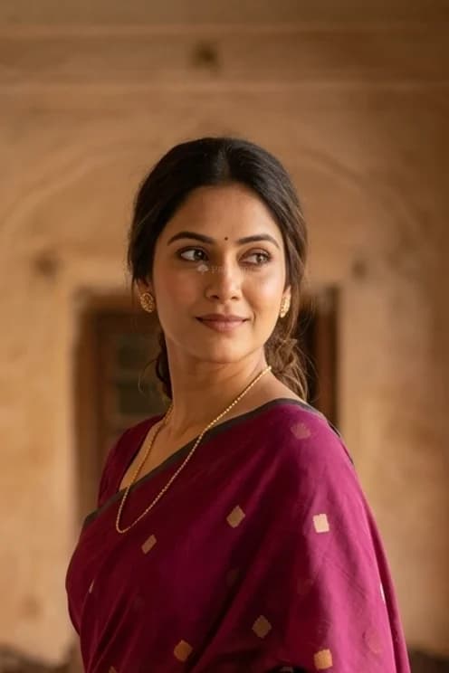 Aubergine Tadapathri Cotton Saree with Thread Motifs, Showcasing a Medium Design Density. – Display Image