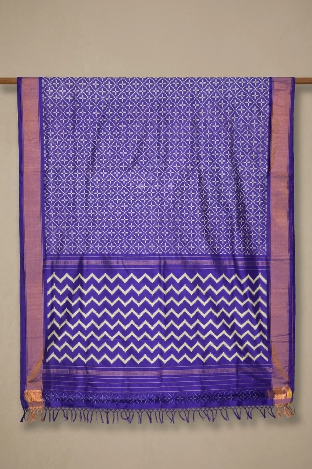Bright Blue Ikat Silk Saree with Classical Border and Woven Design. – Saree Display