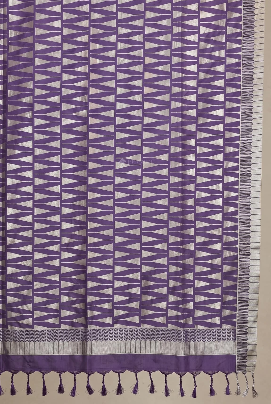 Plum Soft Silk Saree with a Designer Border, Showcasing Intricate Woven Details. – Display Image