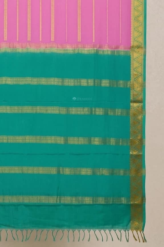 Purple and Blue Mysore Silk Saree with a Contrast Border and Woven Design. – Display Image