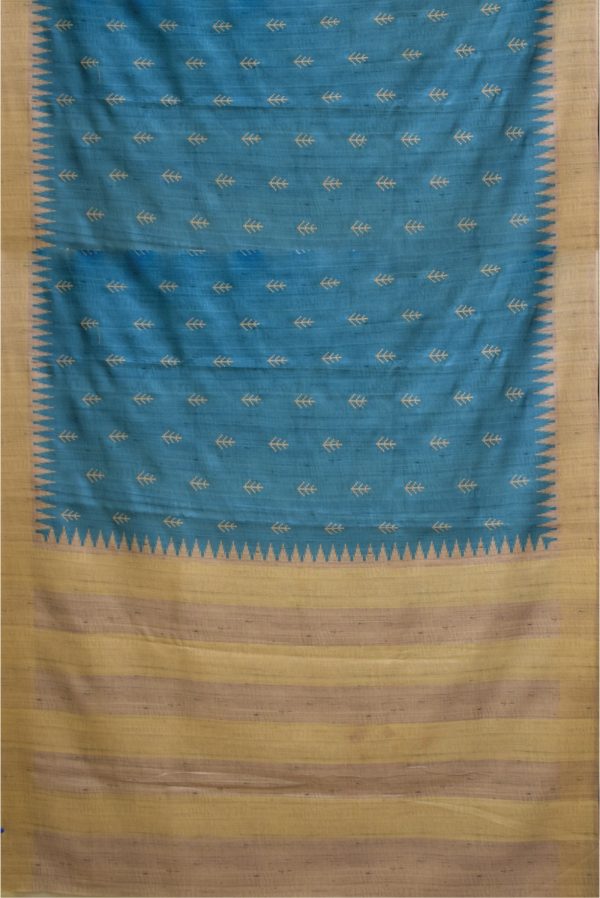 Ananda Blue and Beige Semi Tussar Saree K0202040101 3 Full Saree