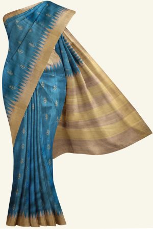Ananda Blue and Beige Semi Tussar Saree K0202040101 5 Saree