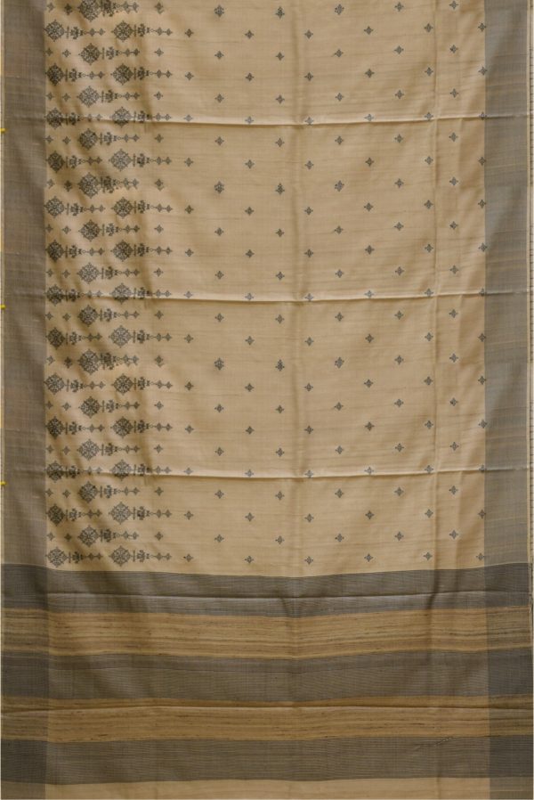Beige and Black Khadi Tussar Silk Saree K0204050101 3 Full Saree