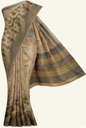 Beige and Black Khadi Tussar Silk Saree K0204050101 5 Saree