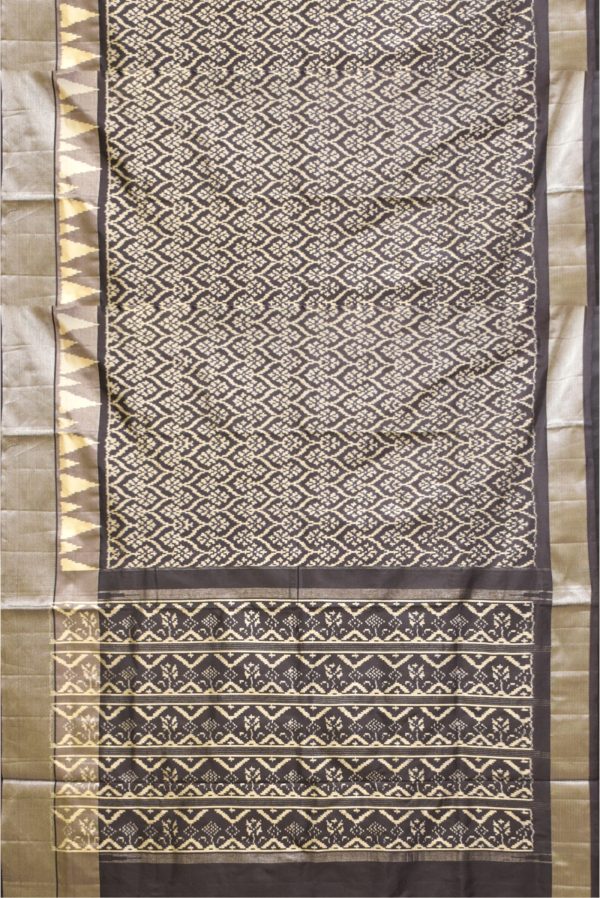 Black Handloom Ikat Silk Saree K0198010202 3 Full Saree