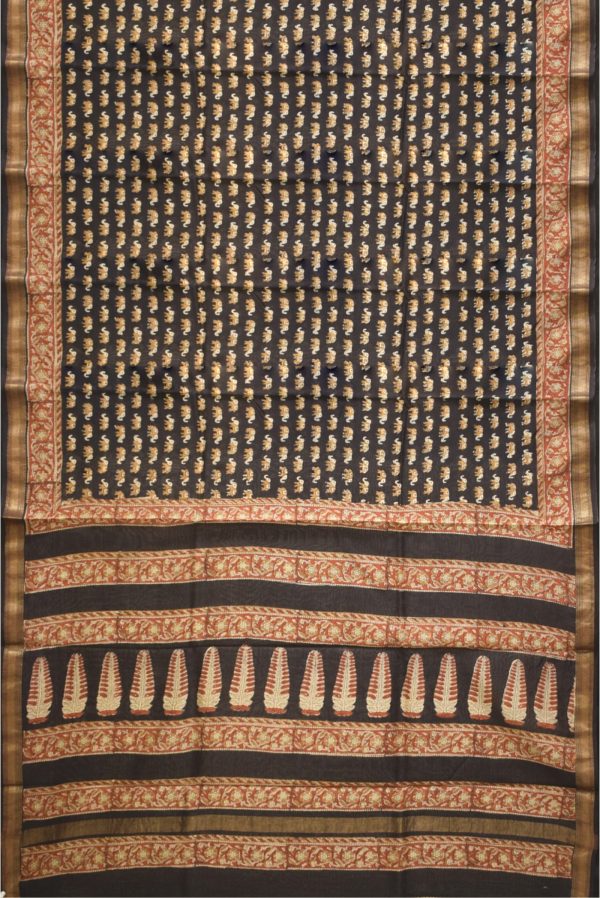 Black and Maroon Maheshwari Silk Cotton Saree K0166012720 3 Full Saree