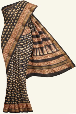 Black and Maroon Maheshwari Silk Cotton Saree K0166012720 5 Saree