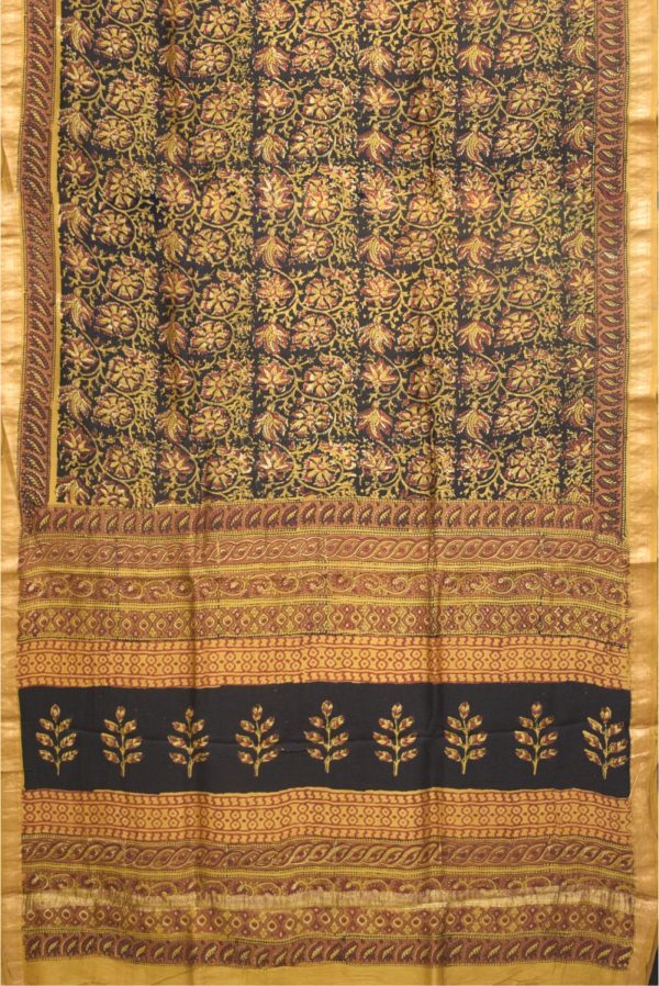 Black and Mustard Maheshwari Silk Cotton Saree K0208040904 3 Full Saree