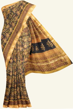 Black and Mustard Maheshwari Silk Cotton Saree K0208040904 5 Saree
