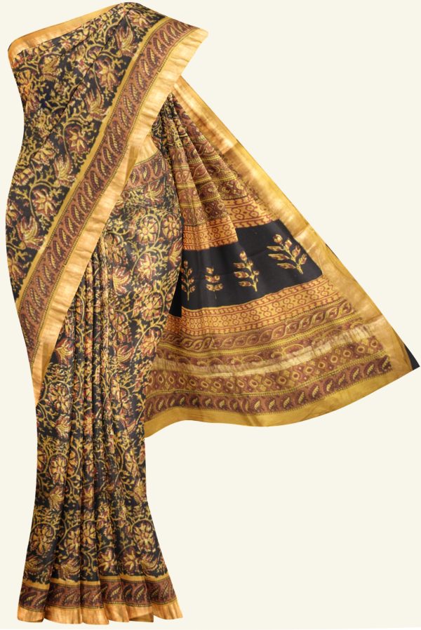 Black and Mustard Maheshwari Silk Cotton Saree K0208040904 5 Saree