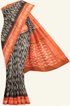Black and Red Double Ikat Cotton Saree K0183163330 5 Saree