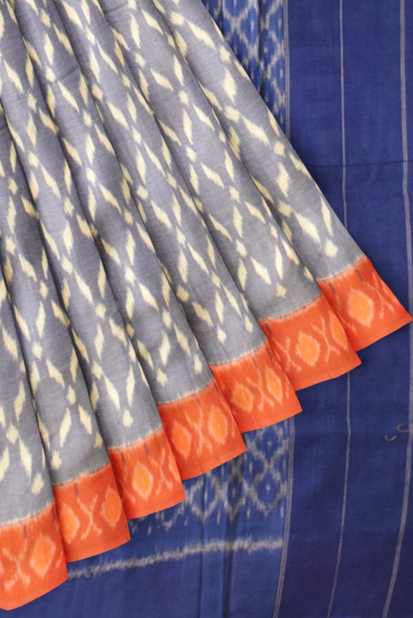 Blue Grey and Ganga Jamuna Ikat Cotton Saree K0183163331 4 Pleats and Pallu