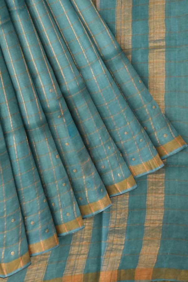 Blue Tassel Silk Saree K0197130303 4 Pleats and Pallu