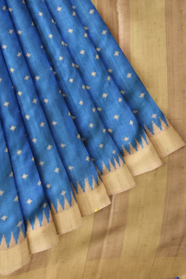 Blue and Beige Semi Dress Silk Saree K0202030101 4 Pleats and Pallu