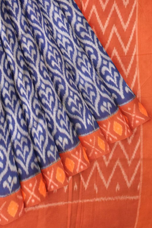 Blue and Red Ikat Cotton Saree K0183163328 4 Pleats and Pallu