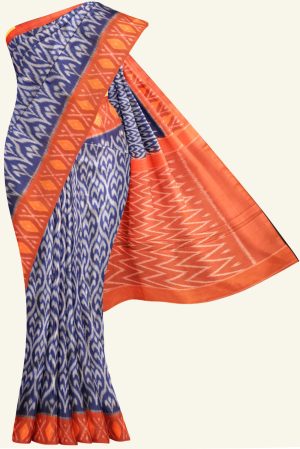 Blue and Red Ikat Cotton Saree K0183163328 5 Saree