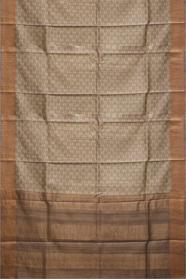 Brown Printed Tussar Silk Saree K0209010804 3 Full Saree