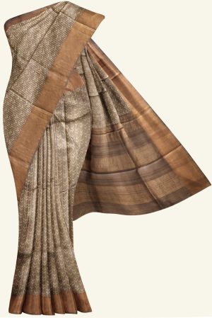 Brown Printed Tussar Silk Saree K0209010804 5 Saree