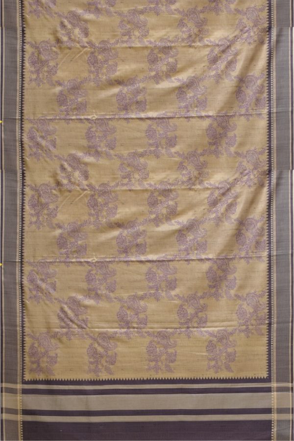Cream Beige Semi Tussar Silk Saree K0217030202 3 Full Saree