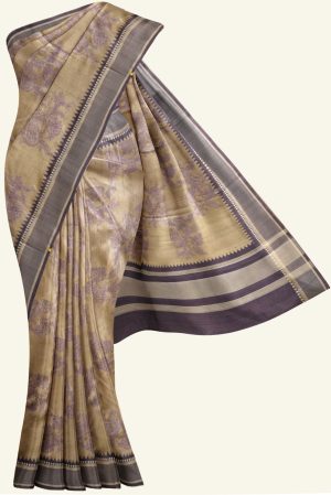 Cream Beige Semi Tussar Silk Saree K0217030202 5 Saree