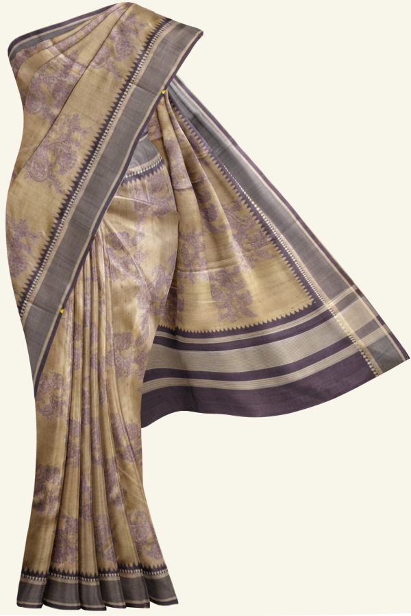 Cream Beige Semi Tussar Silk Saree K0217030202 5 Saree