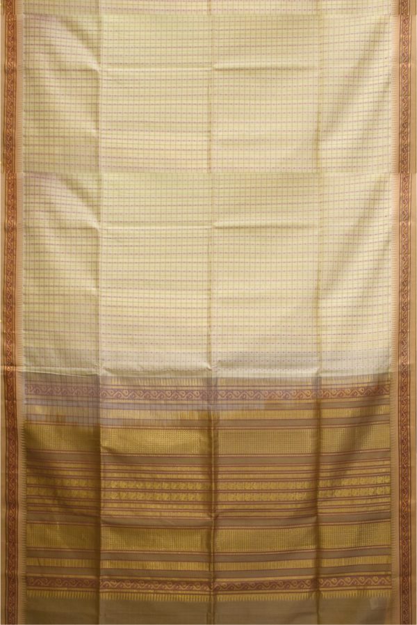 Cream Handloom Silk Cotton Saree with Biscuit Border K0212040101 3 Full Saree