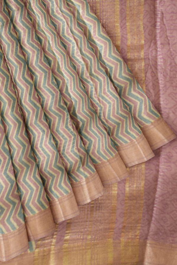 Cream Printed Cotton Saree K0222043714 4 Pleats and Pallu