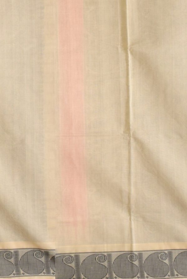 Cream Self Check Handloom Cotton Saree K0128010101 2 Blouse