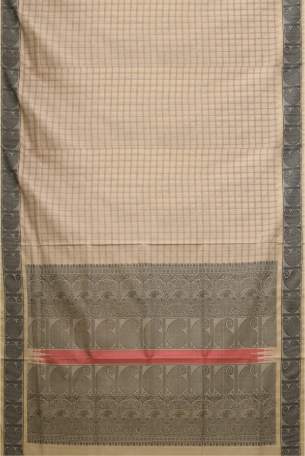 Cream Self Check Handloom Cotton Saree K0128010101 3 Full Saree