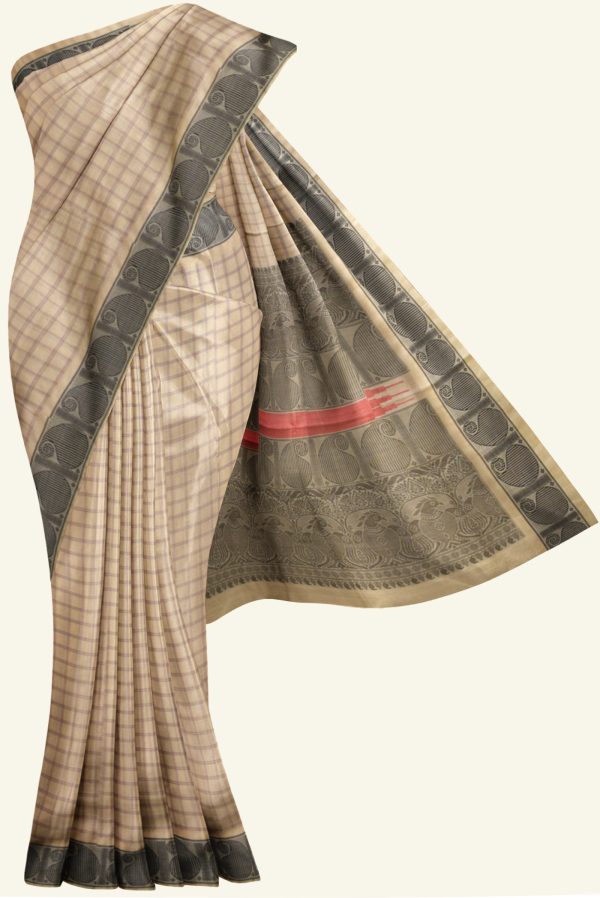 Cream Self Check Handloom Cotton Saree K0128010101 5 Saree