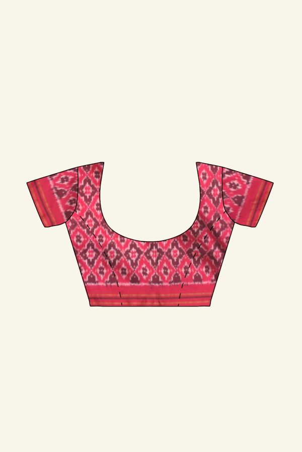 Cream and Magenta Handloom Ikat Silk Saree K0186021102 1 Blouse Concept