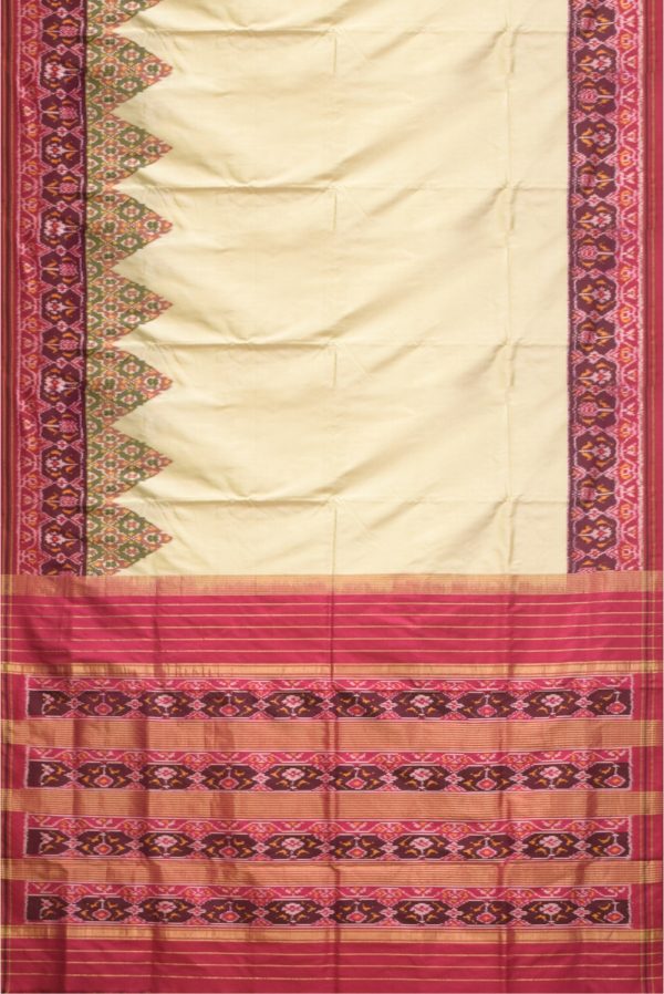 Cream and Magenta Handloom Ikat Silk Saree K0186021102 3 Full Saree