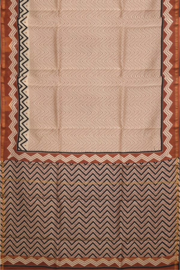 Cream and Maroon Chanderi Silk Cotton Saree K0194012221 3 Full Saree