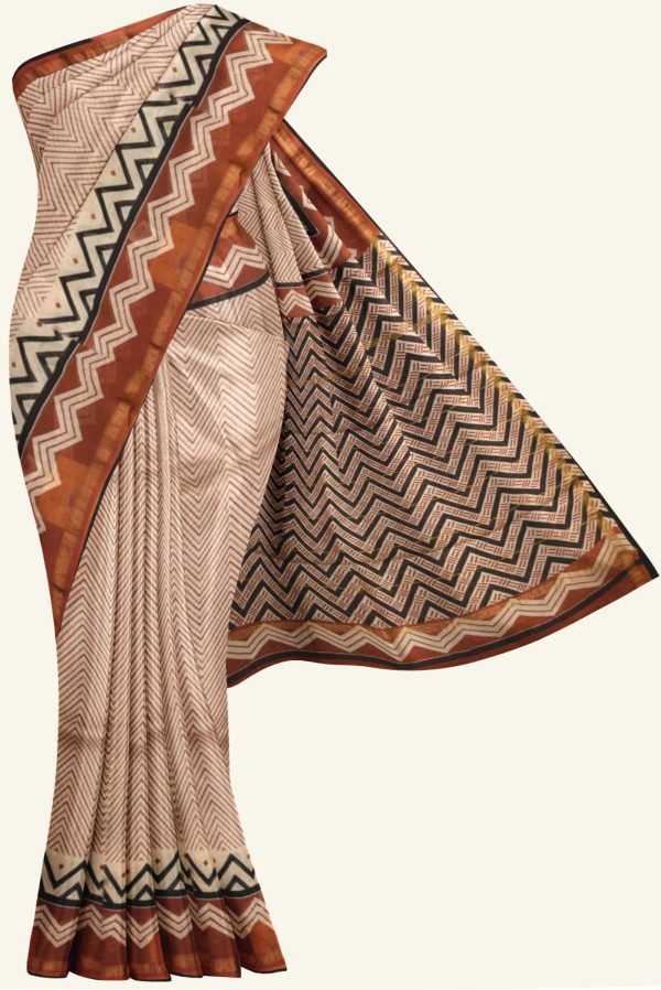 Cream and Maroon Chanderi Silk Cotton Saree K0194012221 5 Saree