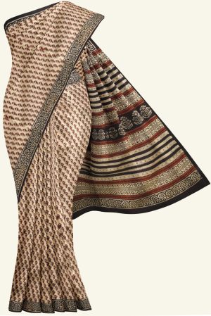 Cream and Maroon Modal Cotton Saree K0208051001 5 Saree