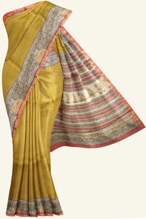 Cream and Printed Chanderi Silk Cotton Saree K0194012209 5 Saree