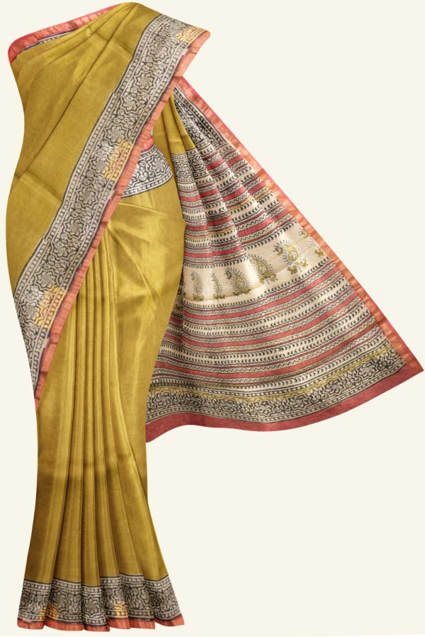 Cream and Printed Chanderi Silk Cotton Saree K0194012209 5 Saree