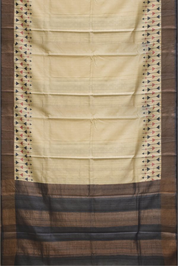 Dark Beige Khadi Tussar Silk Saree K0209010801 3 Full Saree