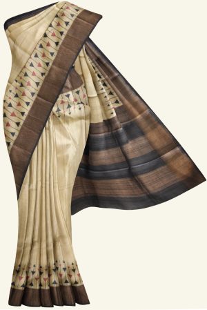 Dark Beige Khadi Tussar Silk Saree K0209010801 5 Saree