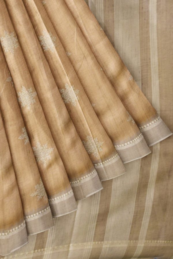 Dark Beige Semi Tussar Silk Saree K0217060202 4 Pleats and Pallu