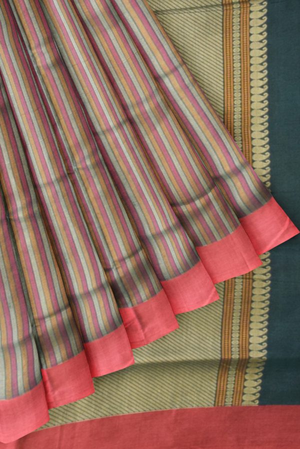 Dark Green Handloom Cotton Saree K0129080201 4 Pleats and Pallu