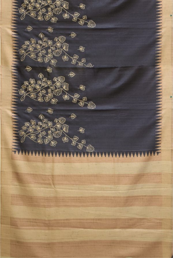 Dark Grey and Biscuit Semi Tussar Silk Saree K0202050101 3 Full Saree